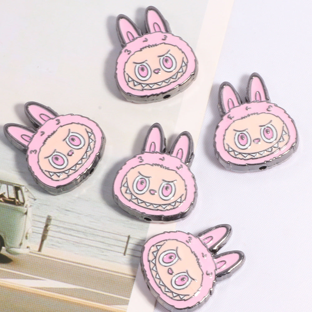 Wholesale 10PCS New DIY straight hole beads cute cartoon anime labubu decoration mobile phone chain key chain bag chain accessories